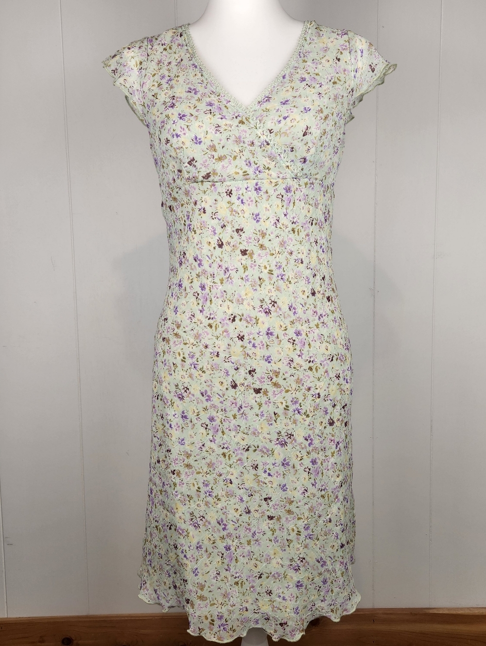 Y2K City Triangles Dress Juniors 7 Mint Green Lavender Dainty Floral Romantic